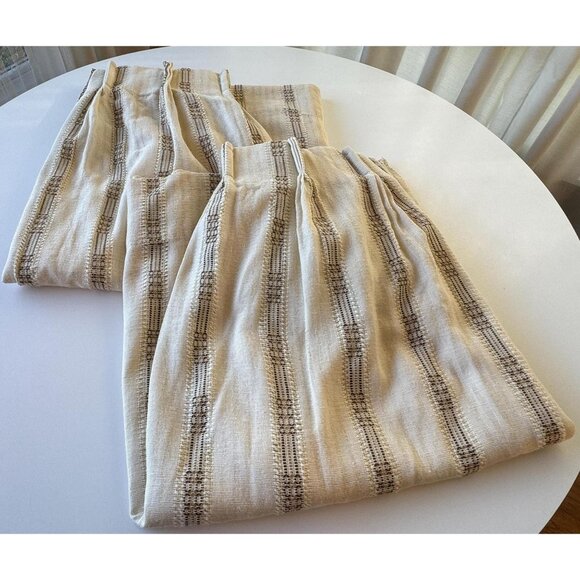 Vintage 70s pleated curtain, beige brown lined woven panel, striped, per panel - Picture 10 of 10